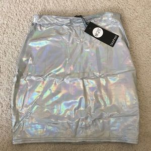 holographic metallic mini skirt